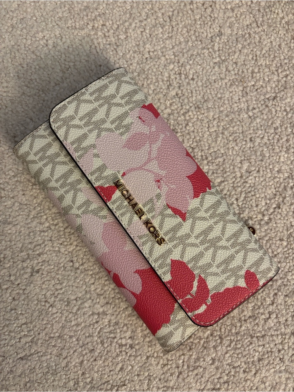 NWOT Michael Kors Jet Set Continental Wallet with Pink Floral Logo Print